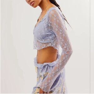 Free People Large Top Intimately Let It Be Sheer Long Sleeve periwinkle lace